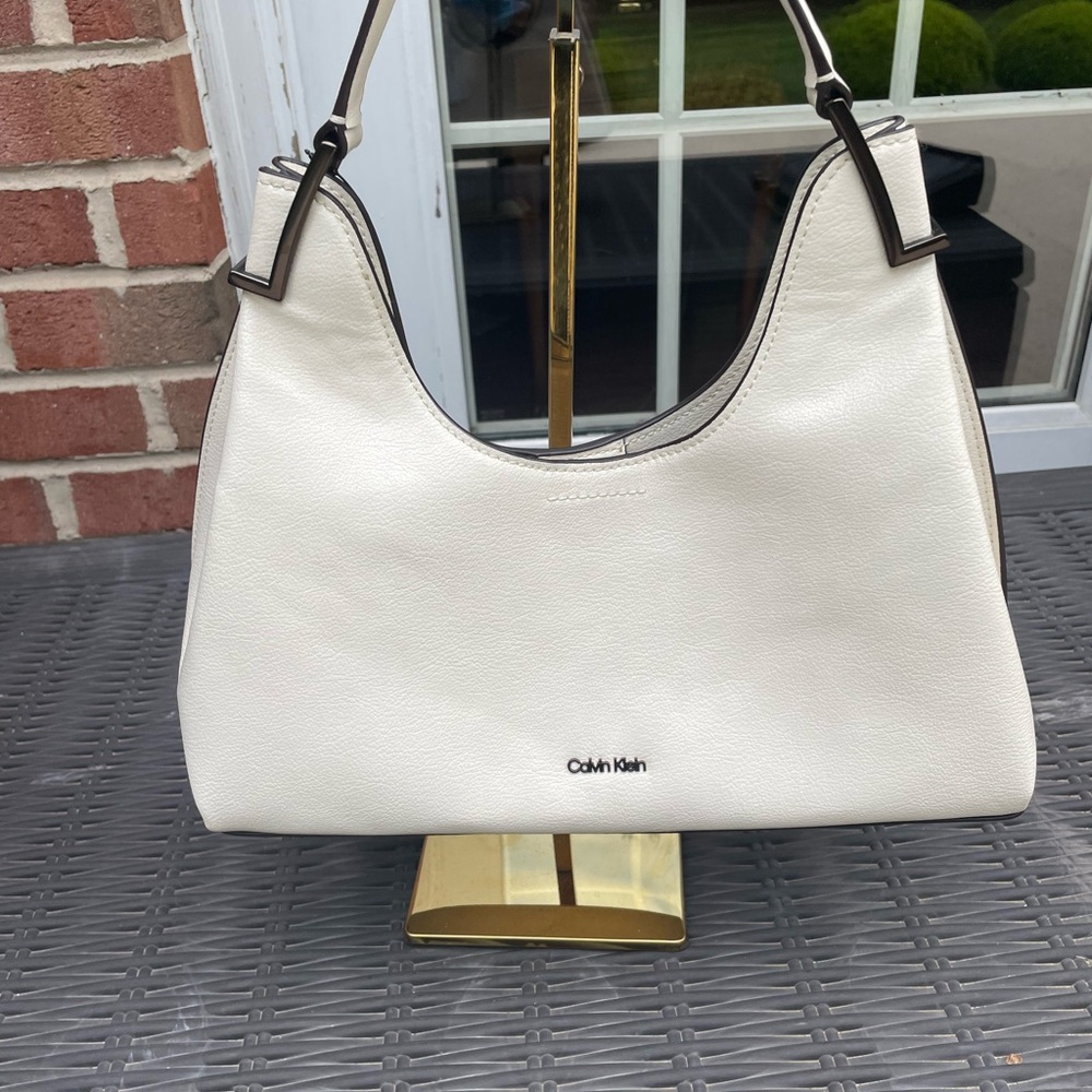 Calvin Klein Ivory White Falcon Handbag with Sleek Design NWT